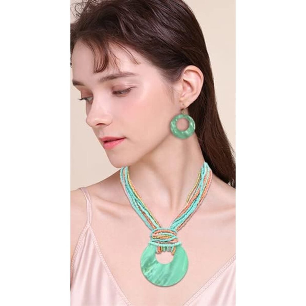 Multi Strand Statement Colorful Beaded Necklace W… - image 2